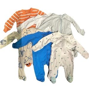 Lot Of 6 Neutral Baby Footie Pajamas Size Newborn 2 Way Zipper